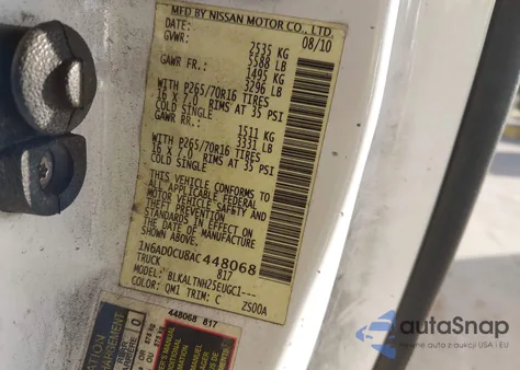 2010 Nissan Frontier Se из США, поврежденный, VIN 1N6AD0CU8AC448068